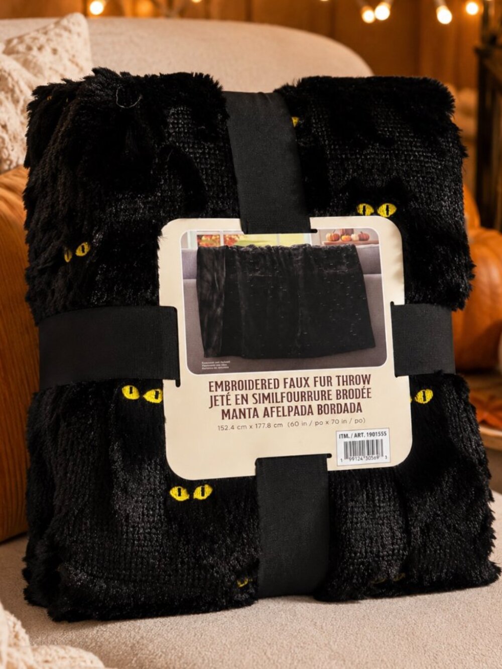 Viral Tik Tok EMBROIDERED FAUX FUR HALLOWEEN FALL THROW BLACK CAT NWT